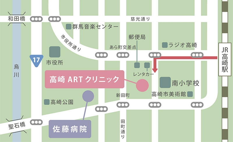 高崎駅からのアクセス方法のマップ